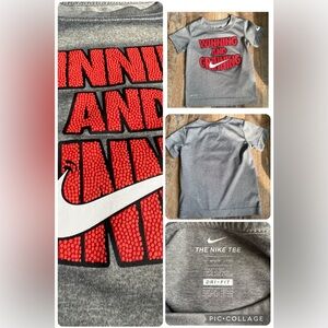 Nike Kids Gray Tee with Red Winning & Grinning Textured Graphic 2T Dri-Fit